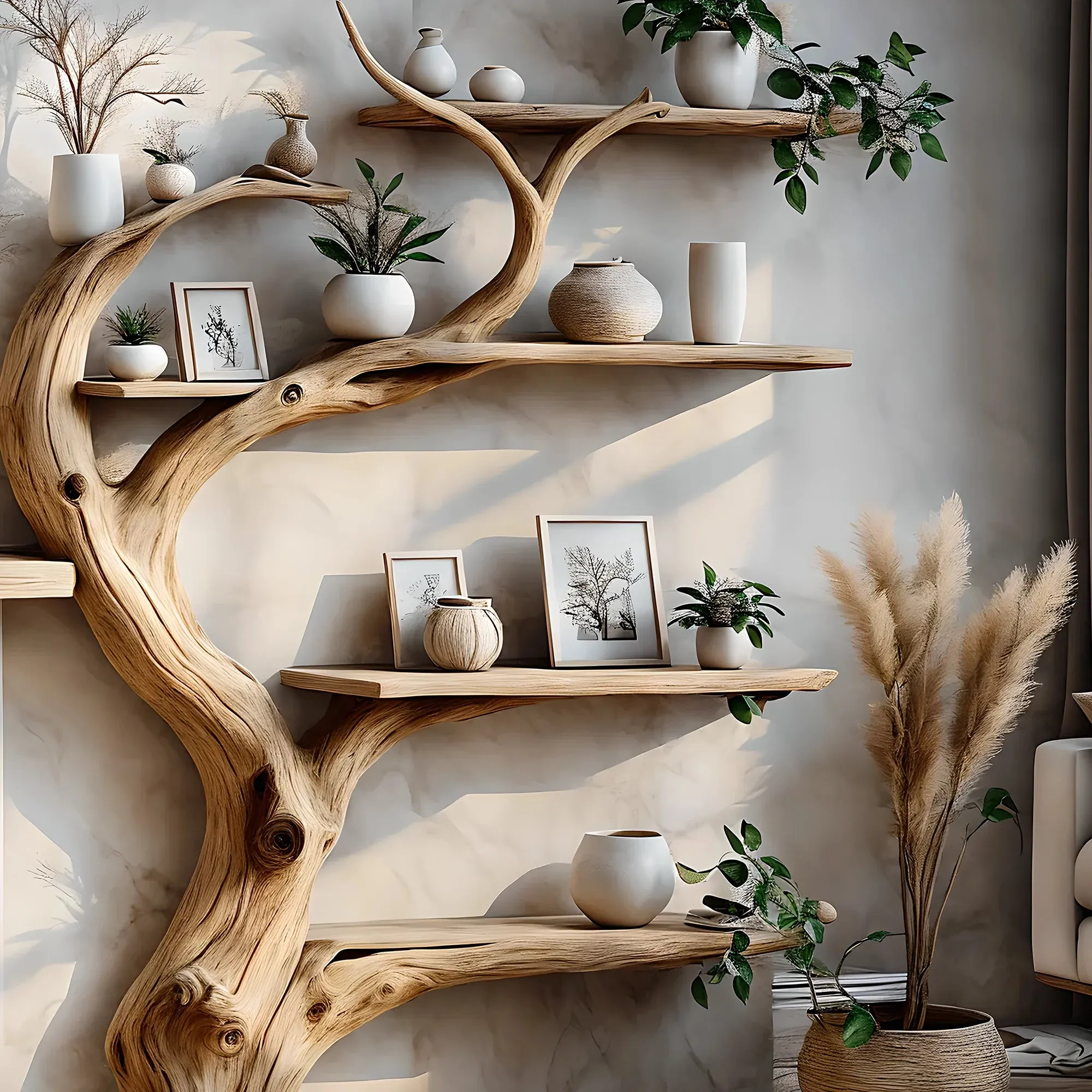 Tree Branch Bookshelf in Solid Wood – Driftwood Wall Shelf