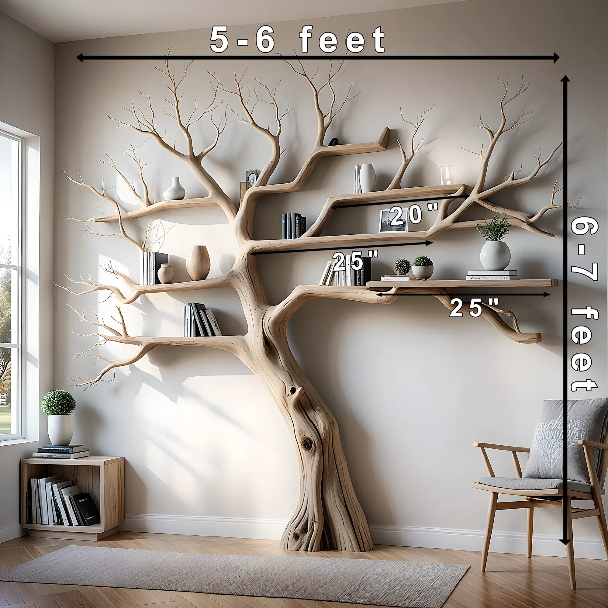 Tree-Shaped Solid Wood Bookcase – Mid-Century Nursery Shelf