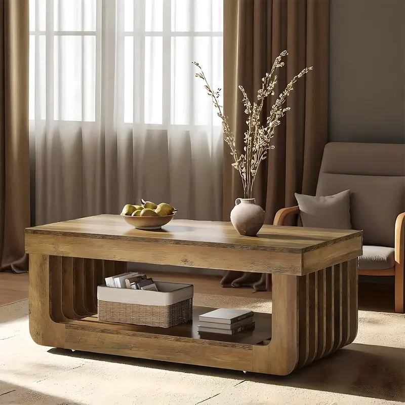 Modern Slatted Solid Wood Coffee Table – Warm Clean Lines
